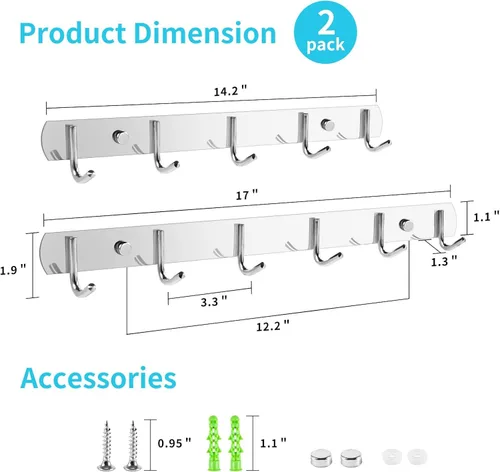 Vista 5 de Ganchos de Pared para Abrigos, (Paquete de 2) Perchero de Pared para Sombreros, Ganchos Simples para Toallas