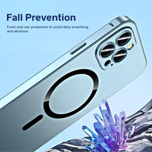 Vista 3 de Funda magnética de aluminio de metal mate para iPhone, funda magnética delgada de aleación protectora de lente de cámara para iPhone 14 Pro Max 13