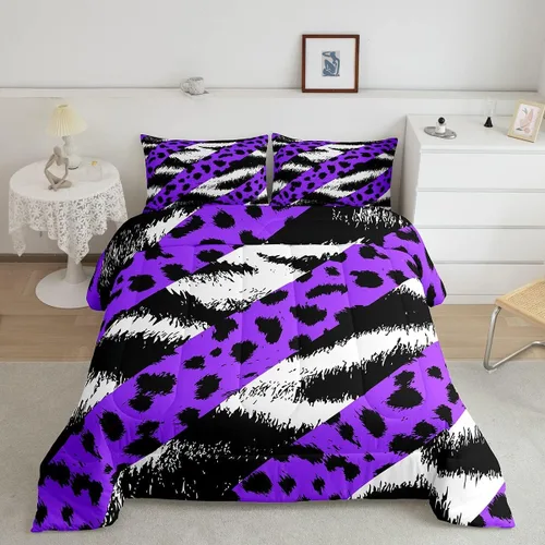 Vista 27 de Juego de edredón con estampado de leopardo para niños, tamaño individual, juego de ropa de cama de moda de piel de guepardo abstracto, decoración