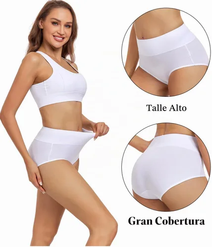 Vista 3 de wirarpa Ropa interior de algodón para mujer, de cintura alta, cobertura completa, paquete de 4 unidades (talla regular y grande)
