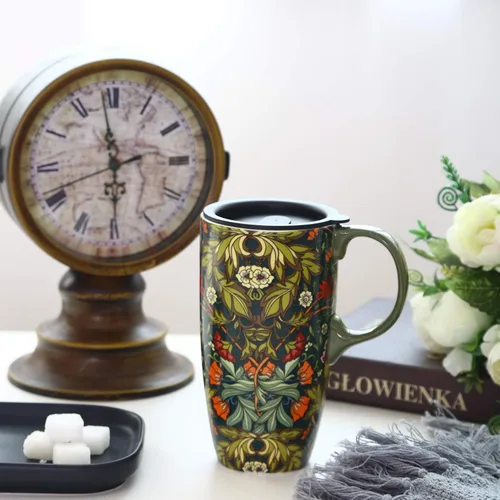 Vista 2 de Topadorn Taza de café de cerámica para regalo con tapa de 17 onzas, taza de té alta de porcelana con asa para el hogar y la oficina, taza de regalo