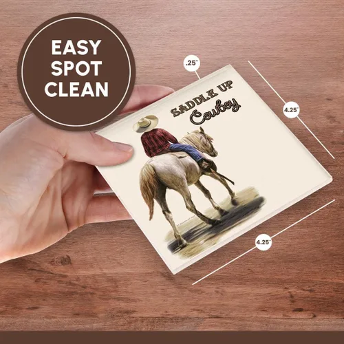 Vista 7 de 3dRose CST_52253_3 Saddle Up Cowboy - Juego de 4 posavasos para azulejos de cerámica con temática occidental