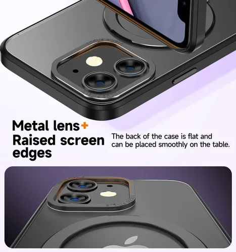 Vista 6 de MAGIC JOHN Funda para iPhone 11 [compatible con Magsafe] [con soporte de metal magnético] [a prueba de golpes de grado militar] Negro