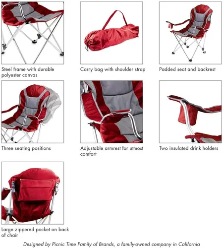 Vista 6 de Picnic TIME NCAA Arkansas Razorbacks Reclining Camp Chair - Beach Chair for Adults - Sports Chair with Carry Bag