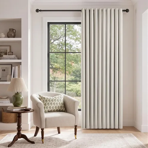 Vista 50 de Cortinas de 100 pulgadas extra anchas 100% opacas marfil con ojales, lino Natural