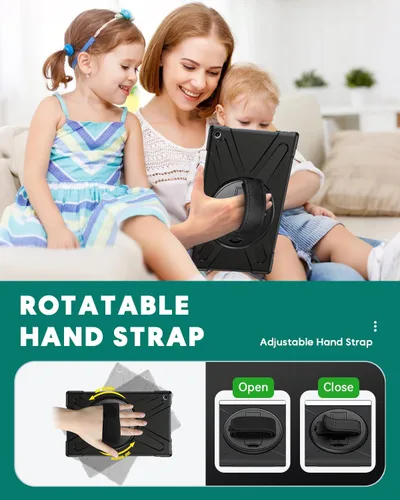 Vista 4 de Funda Fire HD 10 2019/2018/2017, resistente a prueba de golpes, resistente, funda protectora de alto impacto con soporte para correa de mano