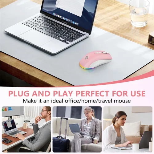 Vista 6 de Ratón Bluetooth inalámbrico, mouse recargable, modo dual silencioso LED (Bluetooth 5.2 y 2.4G) mouse inalámbrico para laptop, PC, Mac, iPad, amplia