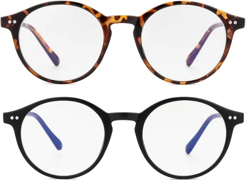 Vista 9 de Gleyemor Blue Light Glasses for Men Women, Vintage Round Frame Eyeglasses Leopardo