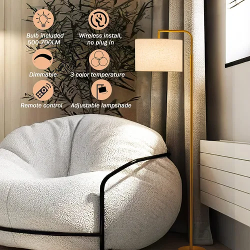 Vista 2 de Lámpara de pie inalámbrica regulable que funciona con pilas con control remoto Lámpara de pie de arco con cabeza ajustable para dormitorio y sala