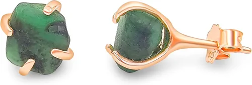 Vista 50 de Aretes de piedra preciosa natural en bruto con oro rosa sobre plata de ley 925, 6 a 0.276 in, regalo de piedra de nacimiento de calidad genuina