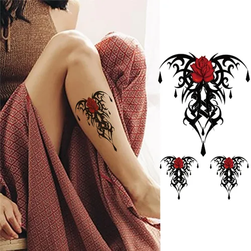 Vista 2 de Yesallwas 4 hojas de tatuajes temporales grandes para mujeres y niñas, modelos, impermeables, de larga duración, arte corporal, maquillaje, tatuajes