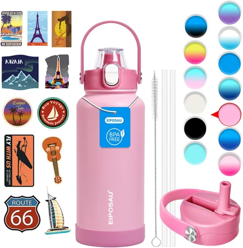 Vista 11 de Botella de agua aislada con tapa, bota y calcomanías, botella de acero inoxidable de 24 onzas, sin sudor, mantiene el frío las 24 horas, botella