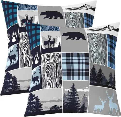 Vista 33 de Erosebridal Juego de 2 fundas de almohada occidentales de 16 x 16 pulgadas, fundas de almohada cuadradas decorativas de cuadrícula marrón retro