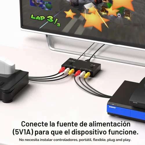 Vista 4 de Dingsun Convertidor AV a HDMI de 2 puertos, adaptador RCA a HDMI compatible 16: 9/4:3 compatible con WII, N64, PS2, VHS, reproductores de DVD VCR