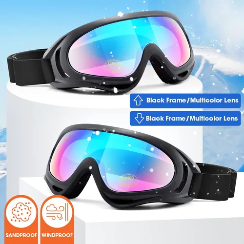 Vista 2 de MAMBAOUT Paquete de 2 gafas de esquí de nieve, gafas de snowboard para hombres, mujeres, jóvenes, niños, niños o niñas