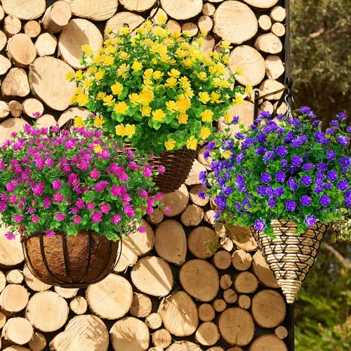 Vista 6 de 16 paquetes de flores artificiales para exteriores, resistentes a los rayos UV, plantas de boj falsas, vegetación sintética para interiores y Mezcla