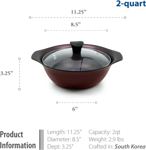 Vista 5 de TECHEF - Colección Art Pan, Olla de sopa con tapa de cristal, fabricada en Corea (2 cuartos de galón) Morado