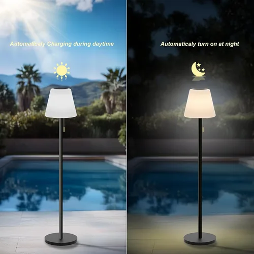 Vista 2 de Gewiny Lámpara de pie exterior Lámparas solares para exteriores Lámpara de pie impermeable recargable Lámpara de pie solar inalámbrica regulable LED