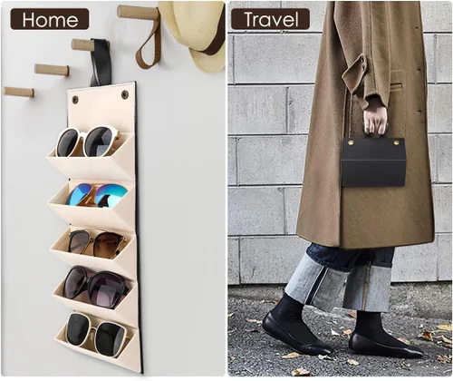 Vista 6 de MoKo - Organizador de gafas de sol con 5 ranuras, estuche de viaje para gafas de sol portátil, estuche de almacenamiento para mujeres y hombres
