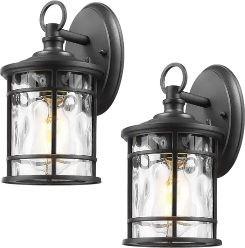 Vista 16 de Emliviar XE229BS BK-WG - Iluminación de pared para exteriores, 1 luz, luz de aluminio de 11.4 pulgadas con vidrio ondulado de agua, XE229BS BK-WG