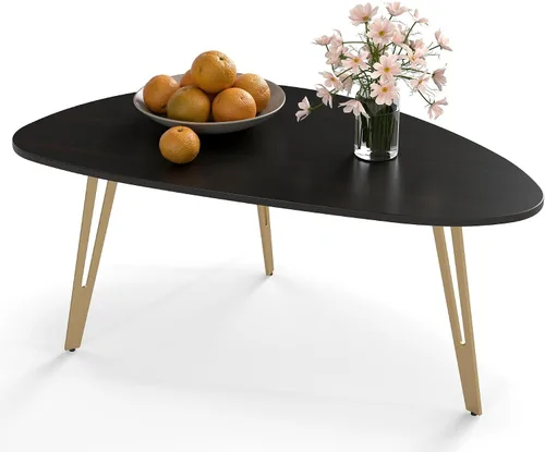 Vista 9 de Manora Mesa de Café Moderna y Simple de Madera con Patas de Metal Negro, Mesa de Té Ovalada para Sala de Estar u Oficina, Mesa Central Compacta