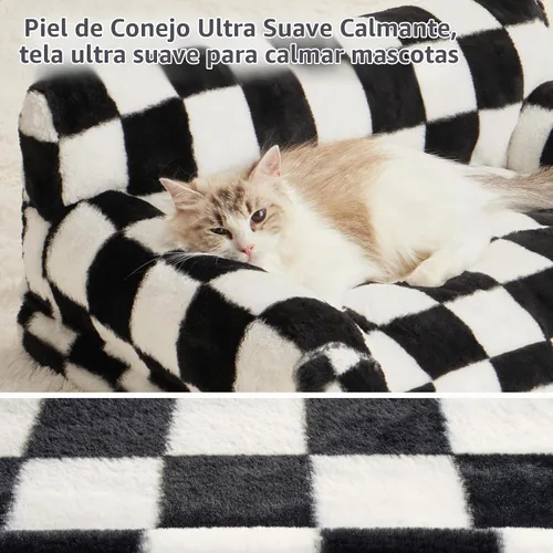 Vista 2 de BFPETHOME Sofá cama para gatos y perros, sofá para mascotas pequeñas, bonito sofá para gatos, cama para perros a cuadros con funda lavable