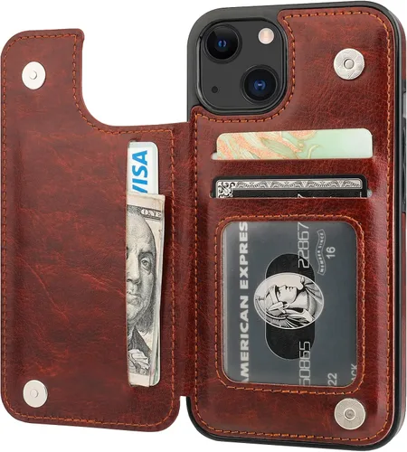 Vista 16 de ONETOP - Funda tipo cartera con tarjetero para iPhone 13, color negro Kickstand,ID/Cash Holder,Case Wallet with Card Slots,Double Magnetic