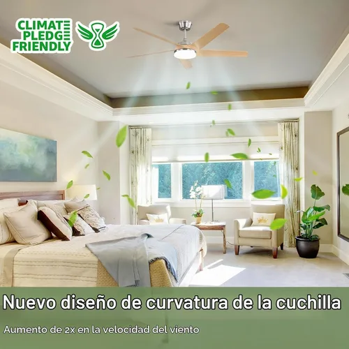 Vista 4 de Sofucor Ventiladores de techo de 52 pulgadas con luces y control remoto, moderno ventilador de techo de 5 aspas ABS para exteriores, LED regulable