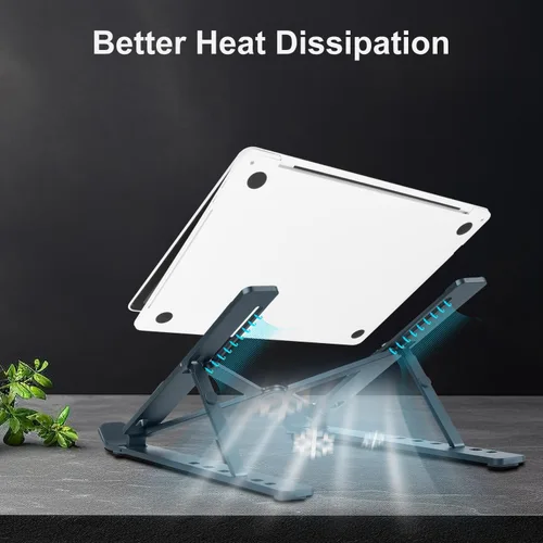 Vista 7 de Soporte ergonómico y plegable para computadora de escritorio, elevador ajustable, se adapta a todas las computadoras portátiles y portátiles