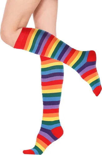 Vista 2 de DOOVID Calcetines casuales hasta la rodilla para mujer, calcetines de tubo elásticos, calcetines atléticos de rayas finas hasta la rodilla