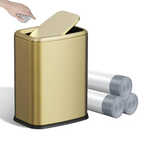 Vista 11 de Cubo de basura pequeño para baño de 8L/2.1 galones con tapa, cubo de basura rectangular con tapa abatible, cubo de basura de acero inoxidable