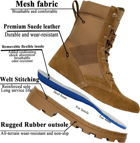 Vista 2 de Botas tácticas de 8 pulgadas para hombre, botas de combate ligeras y transpirables, botas uniformes sin rotura, botas de trabajo antideslizantes