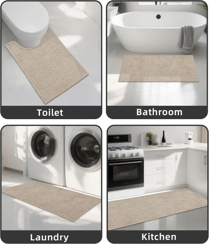 Vista 7 de YIHOUSE Tapete de baño antideslizante, absorbente, de secado rápido, para el suelo del baño, delgado, para debajo de la puerta, lavable de pelo bajo