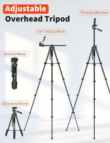 Vista 5 de Nineigh Soporte de trípode para teléfono de 75", trípode superior para iPhone con control remoto, montaje horizontal portátil para video