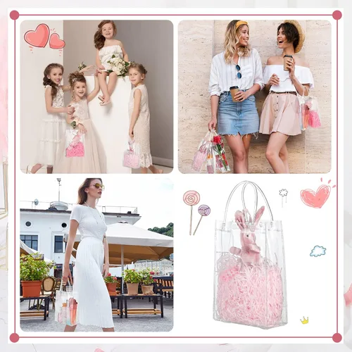Vista 6 de Saintrygo Bolsas de regalo de PVC transparente con asas, bolsas de plástico reutilizables para compras transparentes para fiestas de Navidad, bodas