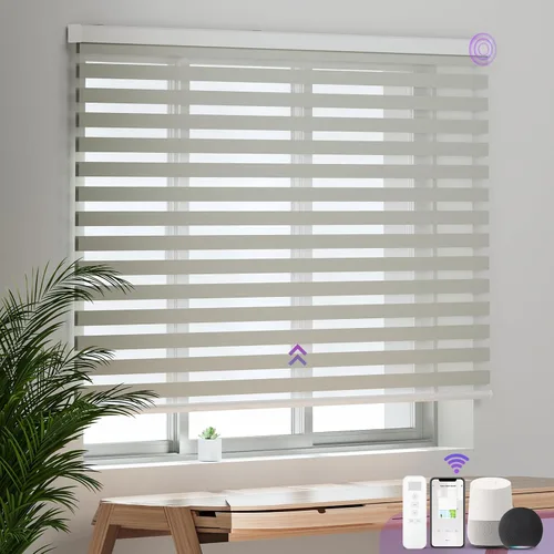 Vista 15 de Persianas motorizadas de cebra para ventana: Astomi - Persiana enrollable sin cordón con control remoto, persianas inteligentes funciona con Google
