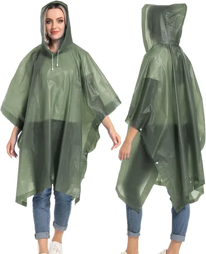 Vista 63 de Ponchos de lluvia reutilizables con capucha con cordón para adultos, abrigo de lluvia grueso impermeable, 2 paquetes
