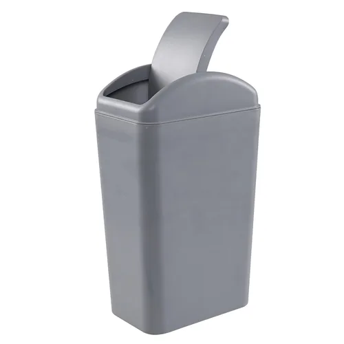 Vista 6 de Cubo de basura de plástico con tapa giratoria, cubo de basura de 14 litros, 1 paquete (gris)