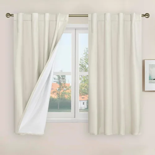 Vista 159 de LAMIT Cortinas opacas cortas de lino de 30 pulgadas para ventanas de cocina sobre el fregadero, cortinas de café texturizadas de lino marfil