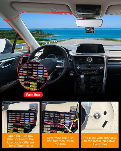 Vista 8 de Kit de cableado para cámara de salpicadero, 13.1 ft/13.12 pies, 12 V-24 V a 5 V 2.5 A, cargador de cámara de tablero de automóvil, cable