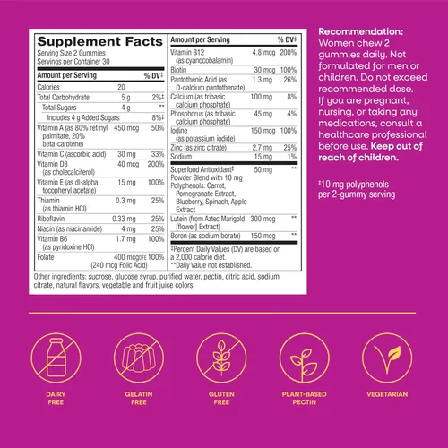 Vista 6 de Nature's Way Alive! Suplemento multivitamínico completo, para mujeres de más de 50 años, 60 gominolas Daily Gummy Multi with B-Vitamins, Vitamin