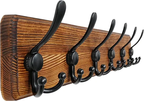 Vista 41 de Dseap Perchero de Pared Montado - 5 Ganchos Triangulares, Resistente, Perchero de Pared de Madera para Abriggos, Sombreros, Chaquetas, Ropa, Negro