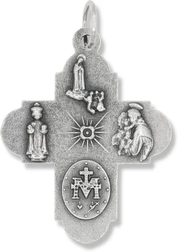 Vista 2 de Paquete de 10 medallas de cruz de cinco vías ovaladas de plata oxidadas de 1 18 pulgadas para collar medallas para joyería católica fabricado