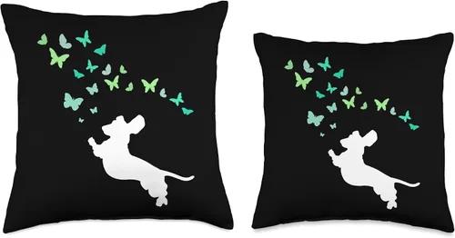 Vista 3 de Dachshund Chasing Butterflies Linda almohada, 16 x 16, multicolor