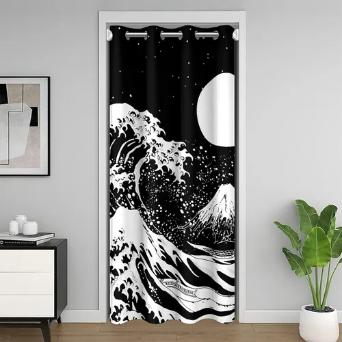 Vista 10 de Erosebridal Cortina de puerta de teñido anudado, cortina opaca bohemia, cortina exótica abstracta en espiral, elegante cortina hippie para puerta