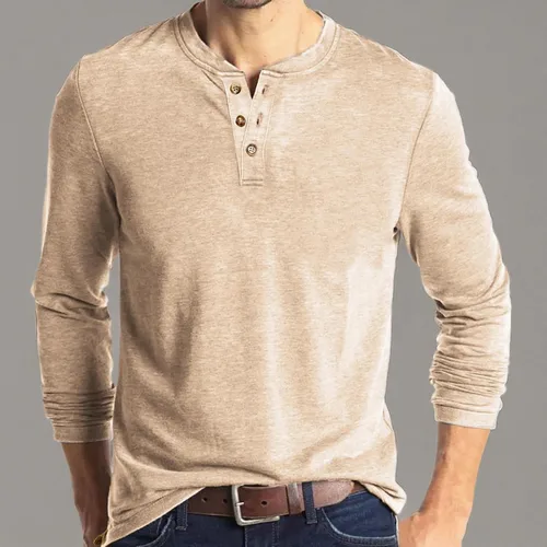 Vista 7 de M&F EVENMINE Camisas Henley de moda para hombre, casual, con botones, manga largacorta, ajustada, de algodón, con bolsillo