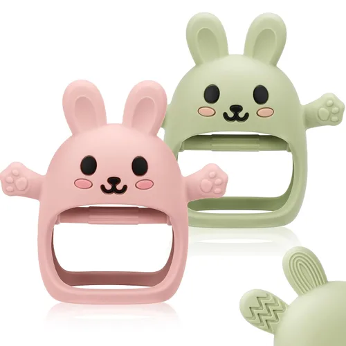 Vista 9 de 2 Pack Juguetes de Dentición para Bebés de 3-6 6-12 Meses, Guante de Dentición de Conejo de Silicona Suave Libre de BPA, Juguetes de Morder