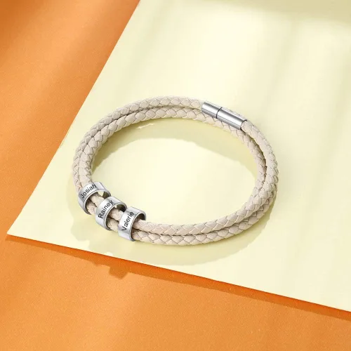 Vista 3 de Engrave Bracelets for Men Custom Gifts for Father Dad Name Bracelet with 1-6 Beaded Beads for Daddy Bracelet for Men Women Boyfriend Father's Day