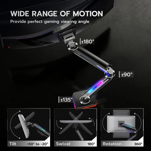 Vista 2 de Brazo de monitor ultraancho para pantalla de 17 a 49 pulgadas de alta resistencia de hasta 44 libras, brazo de monitor único con resorte de gas