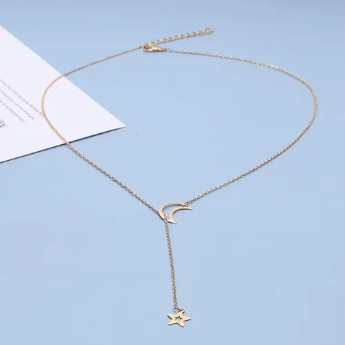 Vista 3 de Yheakne Collar Boho Star Lariat Gargantilla Oro Media Luna Collar hueco Estrella Colgante Collar Cadena Minimalista Y Collar Joyería para Mujeres